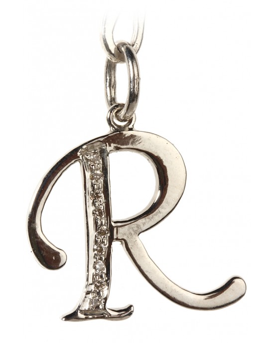 Alphabet R pendant with diamonds