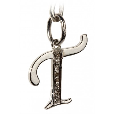 Alphabet T with diamonds in silver pendant