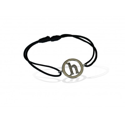 Alphabet h Bracelet with diamonds in 925 silver on size adjustable nylon thread
