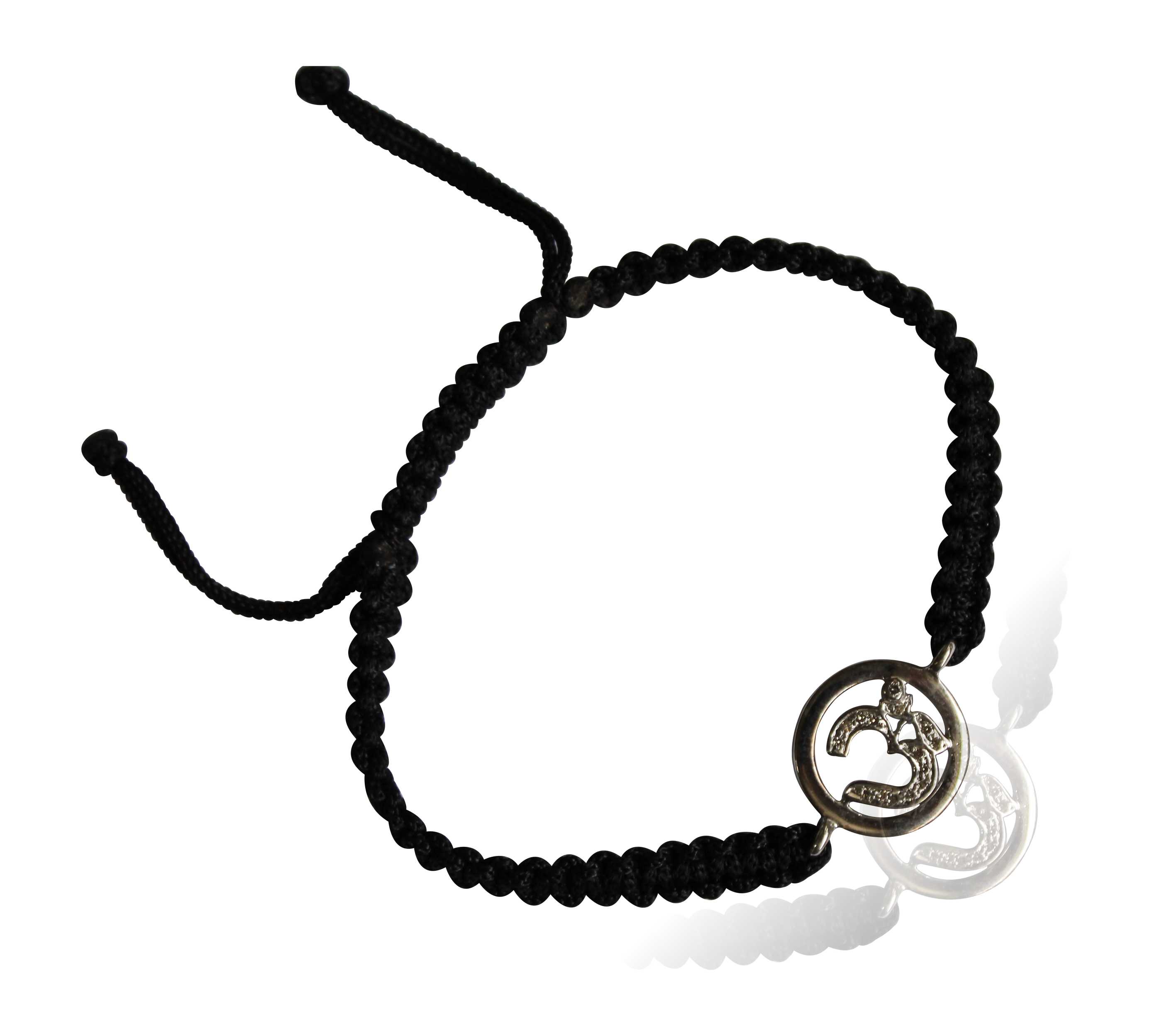 Auspicious Om Bracelet in Silver on adjustable thread for men - Jewelslane  - 1620689