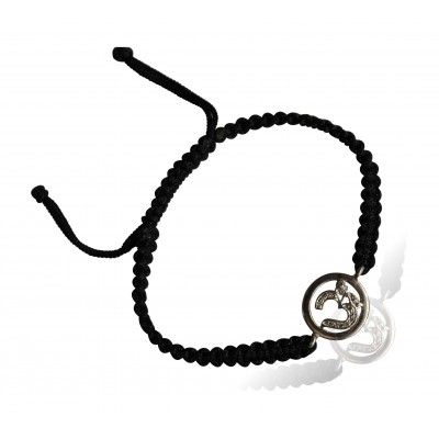 Aum Bracelet in Silver with Diamonds on Nylon Braided Thread from Aumkaara