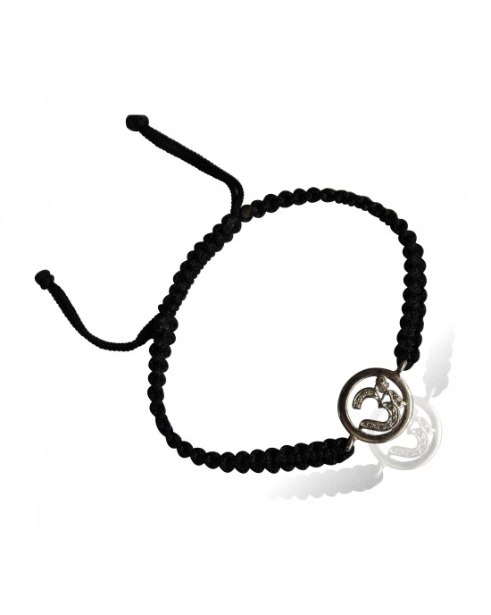 Aum Bracelet in Silver with Diamonds on Nylon Braided Thread from Aumkaara