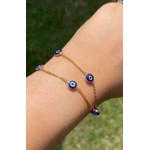 Evil Eye Bracelet On Double Gold Chain in 18k gold