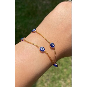 Evil Eye Bracelet On Double Gold Chain in 18k gold