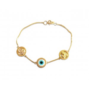 Om, Evil Eye and Sai Ram in gold bracelet