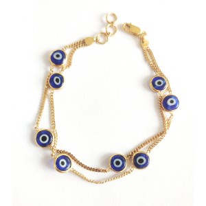 Evil Eye Bracelet On Double Gold Chain in 18k gold