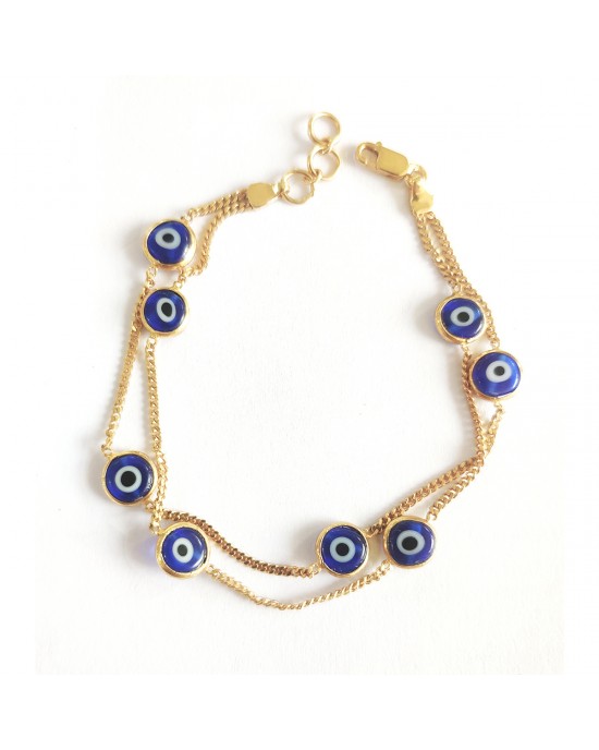 Evil Eye Bracelet On Double Gold Chain in 18k gold