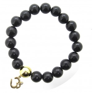 Om Bracelet in 14k Gold with Onyx  with Diamonds