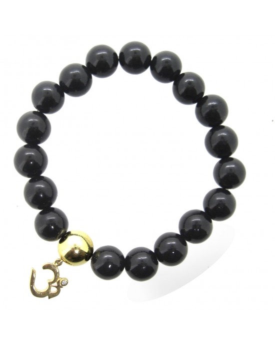 Om Bracelet in 14k Gold with Onyx  with Diamonds