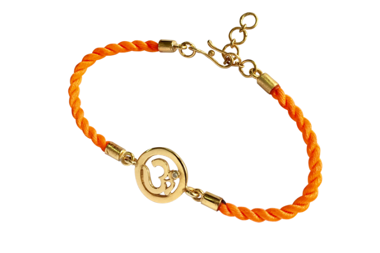 OM Bracelet On Nylon Thread with Gold Plated Adjustable Silver Lock for Girls