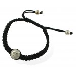 Om Button Bracelet In 925 Silver on Size Adjustable Braided Nylon Thread