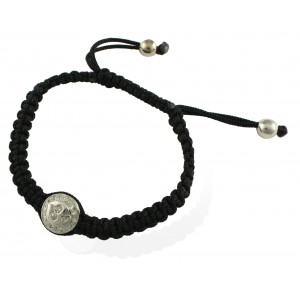 Om Button Bracelet In 925 Silver on Size Adjustable Braided Nylon Thread