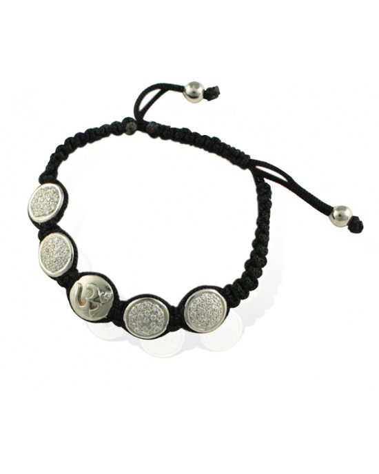 Om Bracelet in Silver with 4 Diamond Studded Discs