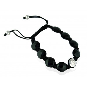 Om Bracelets In Silver with Black Onyx on Size Adjustable Nylon Thread